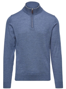 Blue Light Guage Highneck With Zipper Sweater | Emanuel Berg Sweaters Collection | Sam's Tailoring Fine Men Clothing