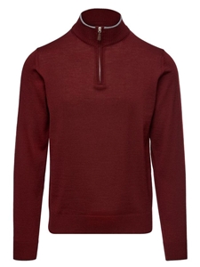 Dark Red Light Guage Highneck With Zipper Sweater | Emanuel Berg Sweaters Collection | Sam's Tailoring Fine Men Clothing