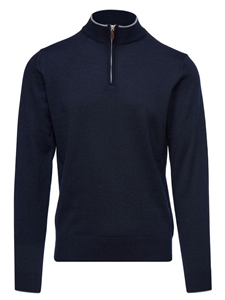 Navy Light Guage Highneck With Zipper Sweater | Emanuel Berg Sweaters Collection | Sam's Tailoring Fine Men Clothing