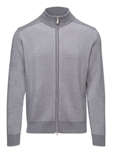 Grey Premium Luxury Mixed Panel Zipper Cardigan | Emanuel Berg Sweaters Collection | Sam's Tailoring Fine Men Clothing