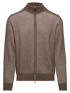 Brown Premium Luxuxy Mixed Panel Zipper Cardigan | Emanuel Berg Sweaters Collection | Sam's Tailoring Fine Men Clothing