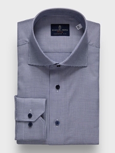 Navy Natural Stretch Yoga Dobby Premium Luxury Dress Shirt | Emanuel Berg Dress Shirts Collection | Sam's Tailoring Fine Men's Clothing