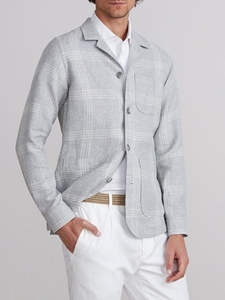 Silver Dobby Check D-Constructed Men's Shirt Jacket | Emanuel Berg Jackets Collection | Sam's Tailoring Fine Men Clothing