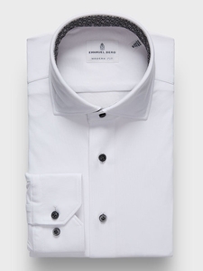 White Contrast Modern 4 Flex Stretch Knit Men's Shirt | Emanuel Berg Dress Shirts Collection | Sam's Tailoring Fine Men Clothing
