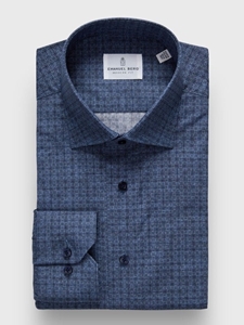 Navy Printed Poplin Stretch Sport Luxury Dress Shirt | Emanuel Berg Dress Shirts Collection | Sam's Tailoring Fine Men Clothing