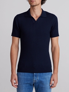 Navy Vertical Structure Short Sleeve Ribbed Men's Polo | Emanuel Berg Polos Collection | Sam's Tailoring Fine Men's Clothing
