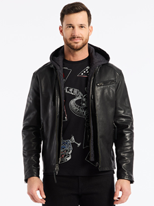 Black Mock Neck Cedro Men's Leather Jacket | Robert Graham Outerwear Collection | Sam's Tailoring Fine Men's Clothing