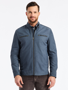 Slate Blue Mock Neck Artrino Men Leather Jacket | Robert Graham Outerwear Collection | Sam's Tailoring Fine Men's Clothing