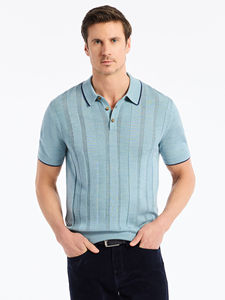 Slate Blue Edvan Short Sleeve Men's Sweater Polo | Robert Graham Knits Collection | Sam's Tailoring Fine Men's Clothing