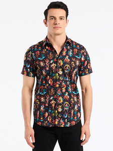 Black Carni Short Sleeve Button Down Men's Shirt | Robert Graham Short Sleeves Shirts Collection | Sam's Tailoring Fine Men's Tailoring