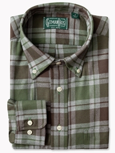 Olive Brushed Twill Check Long Sleeve Shirt | Gitman Shirts Collection | Sam's Tailoring Fine Men Clothing