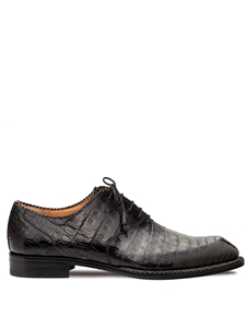 Pearl Grey/Black Westside Two-Tone Croc Oxford Shoe | Mezlan Lace Up Collection | Sam's Tailoring Fine Men's Clothing