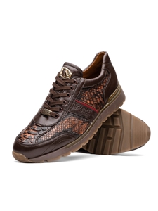 Washed Cognac Python & Calfskin Men's Sneaker | Marco Di Milano Sneakers Collection | Sam's Tailoring Fine Men's Clothing