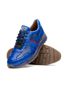 Electric Blue Genuine Python & Calfskin Men Sneaker | Marco Di Milano Sneakers Collection | Sam's Tailoring Fine Men's Clothing