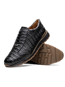 Black Genuine Caiman Crocodile Men Sneaker | Marco Di Milano Sneakers Collection | Sam's Tailoring Fine Men's Clothing