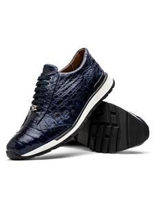 Navy Genuine Caiman Crocodile Men Sneaker | Marco Di Milano Sneakers Collection | Sam's Tailoring Fine Men's Clothing