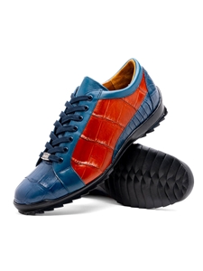 Blue Jeans/Honey Authentic Alligator Men's Sneaker | Marco Di Milano Sneakers Collection | Sam's Tailoring Fine Men's Clothing