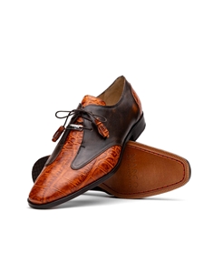 Rustic Brandy Alligator & Calfskin Men's Shoe | Marco Di Milano Lace Up Shoes Collection | Sam's Tailoring Fine Men's Clothing