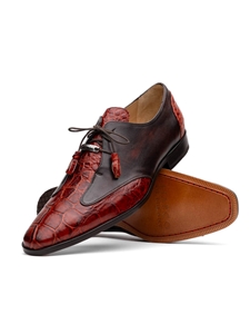 Rustic Cognac Alligator & Calfskin Men's Shoe | Marco Di Milano Lace Up Shoes Collection | Sam's Tailoring Fine Men's Clothing