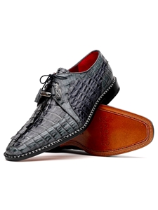 Dark Grey Hornback Caiman Crocodile Men's Shoe | Marco Di Milano Lace Up Shoes Collection | Sam's Tailoring Fine Men's Clothing