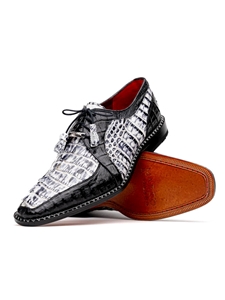 Newspaper/Black Hornback Caiman Crocodile Men's Shoe | Marco Di Milano Lace Up Shoes Collection | Sam's Tailoring Fine Men's Clothing