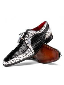 Black/Newspaper Hornback Caiman Crocodile Men's Shoe | Marco Di Milano Lace Up Shoes Collection | Sam's Tailoring Fine Men's Clothing
