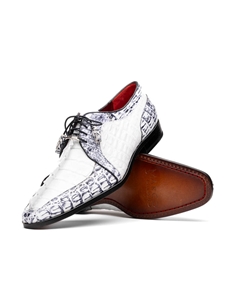White/Newspaper Hornback Caiman Crocodile Men's Shoe | Marco Di Milano Lace Up Shoes Collection | Sam's Tailoring Fine Men's Clothing