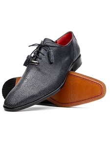 Black Genuine Stingray Leather Lace Up Shoe | Marco Di Milano Lace Up Shoes Collection | Sam's Tailoring Fine Men's Clothing