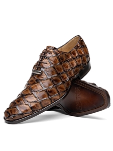Clear Brown Pirarucu Exotic Skin Men's Shoe | Marco Di Milano Lace Up Shoes Collection | Sam's Tailoring Fine Men's Clothing