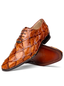 Cognac Pirarucu Exotic Skin Lace Up Men Shoe | Marco Di Milano Lace Up Shoes Collection | Sam's Tailoring Fine Men's Clothing