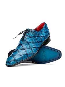 Caribbean Blue Pirarucu Exotic Skin Lace Up Shoe | Marco Di Milano Lace Up Shoes Collection | Sam's Tailoring Fine Men's Clothing