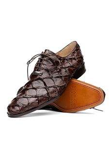 Brown Pirarucu Exotic Skin Lace Up Men's Shoe | Marco Di Milano Lace Up Shoes Collection | Sam's Tailoring Fine Men's Clothing