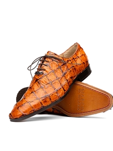 Brandy Pirarucu Exotic Skin Lace Up Men's Shoe | Marco Di Milano Lace Up Shoes Collection | Sam's Tailoring Fine Men's Clothing
