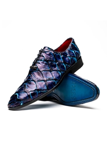 Royal Blue Pirarucu Exotic Skin Lace Up Men's Shoe | Marco Di Milano Lace Up Shoes Collection | Sam's Tailoring Fine Men's Clothing