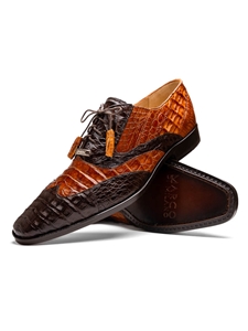 Brown/Cognac Ostrich & Stingray Lace Up Shoe | Marco Di Milano Lace Up Shoes Collection | Sam's Tailoring Fine Men's Clothing
