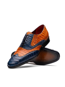 Blue/Brandy Ostrich & Stingray Lace Up Shoe | Marco Di Milano Lace Up Shoes Collection | Sam's Tailoring Fine Men's Clothing