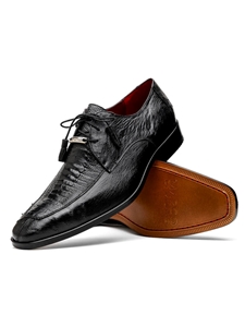 Black Genuine Ostrich Leather Men's Derby Shoe | Marco Di Milano Lace Up Shoes Collection | Sam's Tailoring Fine Men's Clothing
