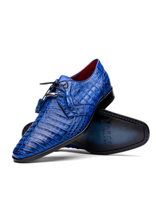 Electric Blue Caiman Crocodile Dress Derby Men's Shoe | Marco Di Milano Lace Up Shoes Collection | Sam's Tailoring Fine Men's Clothing