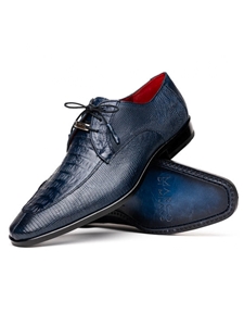 Navy Caiman & Lizard Dress Derby Men's Shoe | Marco Di Milano Lace Up Shoes Collection | Sam's Tailoring Fine Men's Clothing