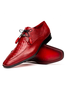 Red Caiman & Lizard Dress Derby Men's Shoe | Marco Di Milano Lace Up Shoes Collection | Sam's Tailoring Fine Men's Clothing