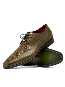 Olive Green Caiman & Lizard Dress Derby Men's Shoe | Marco Di Milano Lace Up Shoes Collection | Sam's Tailoring Fine Men's Clothing