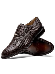 Brown Caiman Crocodile Classic Dress Oxford Shoe | Marco Di Milano Lace Up Shoes Collection | Sam's Tailoring Fine Men's Clothing