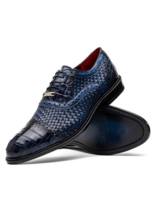 Navy Caiman Crocodile Classic Dress Oxford Shoe | Marco Di Milano Lace Up Shoes Collection | Sam's Tailoring Fine Men's Clothing