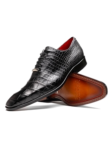 Black Alligator Leather Handcrafted Dress Oxford  | Marco Di Milano Lace Up Shoes Collection | Sam's Tailoring Fine Men's Clothing