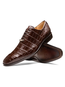 Brown Alligator Leather Handcrafted Dress Oxford  | Marco Di Milano Lace Up Shoes Collection | Sam's Tailoring Fine Men's Clothing