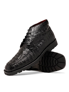 Black Caiman Crocodile Leather Men's Chuka Boot | Marco Di Milano Lace Up Shoes Collection | Sam's Tailoring Fine Men's Clothing