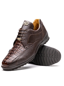 Brown Genuine Caiman & Lizard Men's Shoe | Marco Di Milano Lace Up Shoes Collection | Sam's Tailoring Fine Men's Clothing
