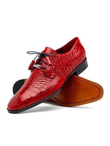 Red Genuine Alligator Leather Men's Derby Shoe | Marco Di Milano Lace Up Shoes Collection | Sam's Tailoring Fine Men's Clothing