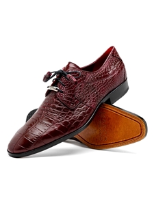 Wine Genuine Alligator Leather Men's Derby Shoe | Marco Di Milano Lace Up Shoes Collection | Sam's Tailoring Fine Men's Clothing