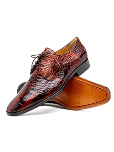 Rustic Cognac Genuine Alligator Leather Derby Shoe | Marco Di Milano Lace Up Shoes Collection | Sam's Tailoring Fine Men's Clothing